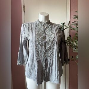 Elegant Lace Trim Gray Women's Top
